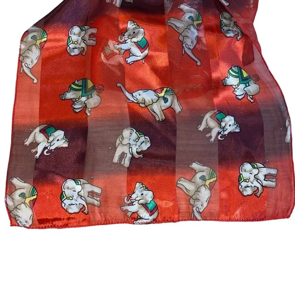 Red Sheer Elephant Print Scarf Lightweight Novelty‎ Statement Neck Wrap